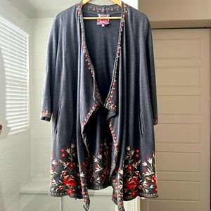 JOHNNY WAS Draped asymmetrical gray color Cardigan 100% Cotton,mid length